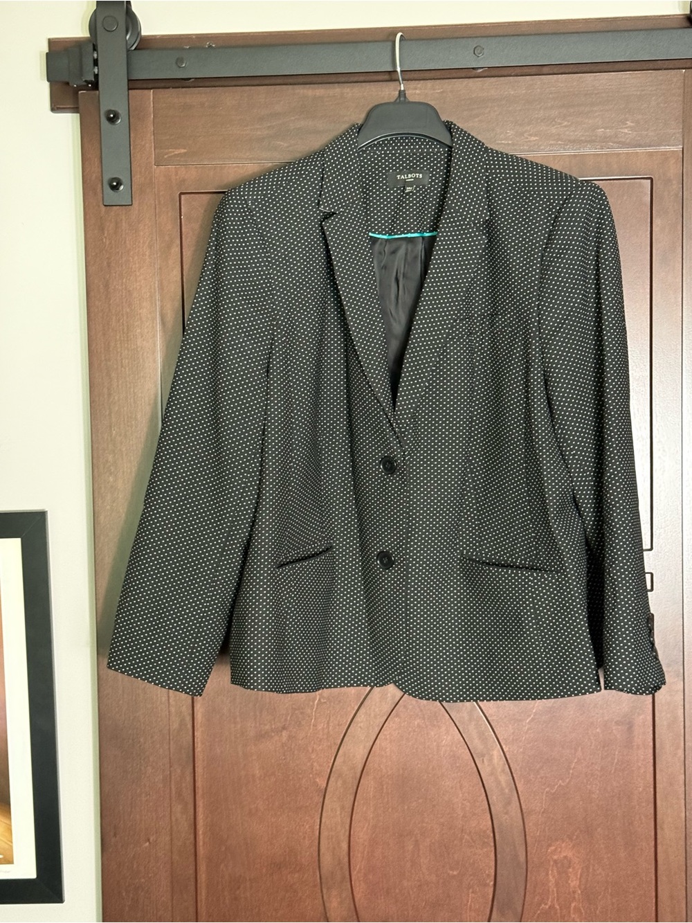 Talbots Black and White Polkadot Notch Lapel Blazer.  Plus Size